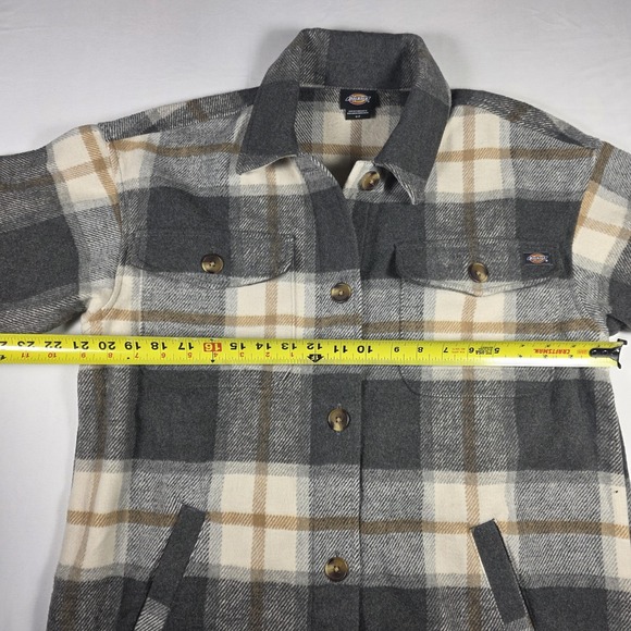Dickies Women Flannel Shacket Jacket Small Gray Plaid Button Up Warm Workwear - Picture 13 of 14